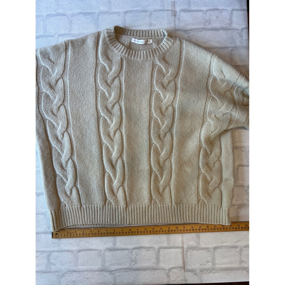 Altar'd State Womens Cable Knit Sweater Oatmeal minimalist Oversized Cozy Small - Picture 7 of 7